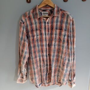 Mountain Khakis Distressed Relaxed Fit Men's Red and Blue Plaid Shirt Large